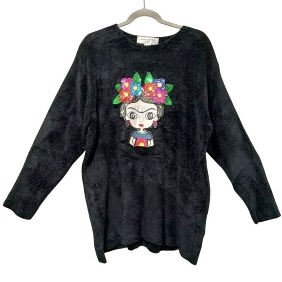 Jones of New York Sweaters - Vintage Jones of New York Frida Kahlo Y2K Fuzzy Sweater Oversized M